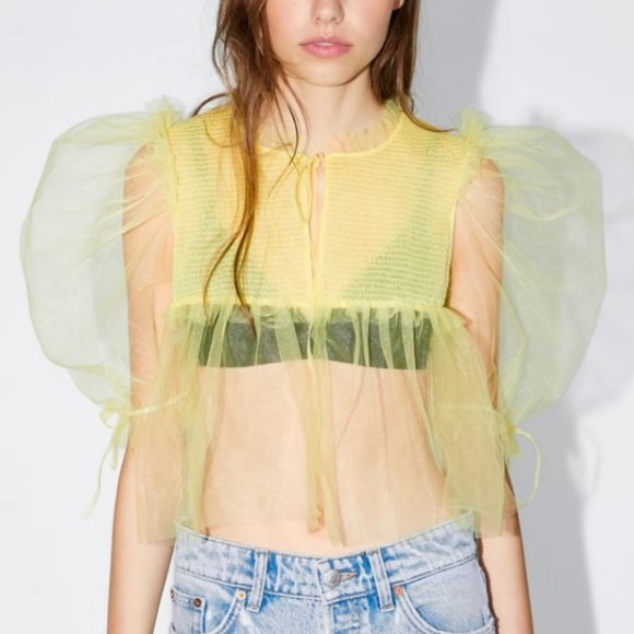 Zara Tops - Zara Voluminous Yellow Tulle Cropped Top